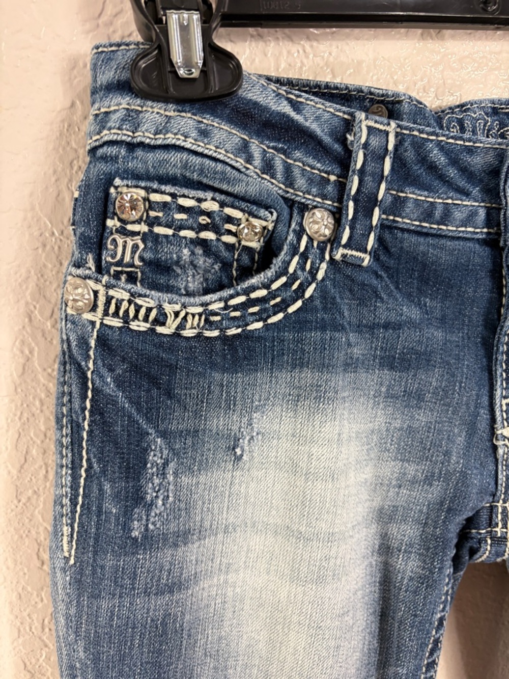Miss Me Women's Light Blue Flare Jeans with Embroidered Pockets,Size 27. - Picture 8 of 17